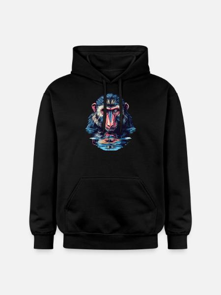 Mandrill im Wasserblick - Gildan Unisex Softstyle® Midweight Hoodie - Schwarz