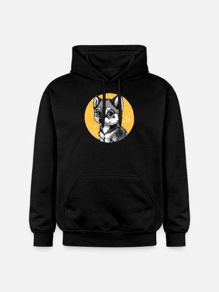 Husky in Yellow Circle - Gildan Unisex Softstyle® Midweight Hoodie - black