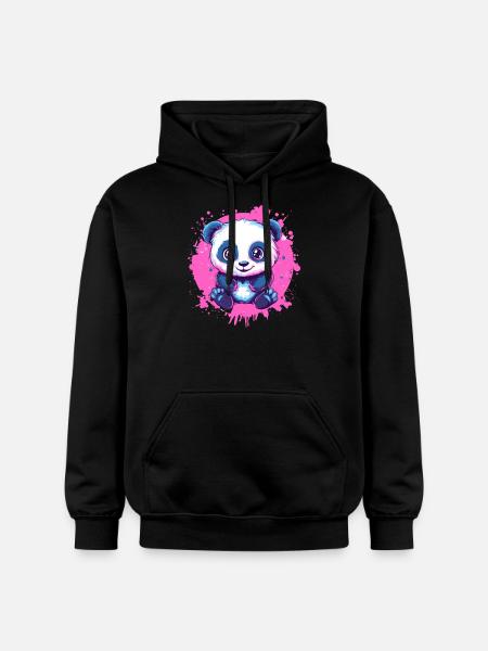 Cute panda on pink - Gildan Unisex Softstyle® Midweight Hoodie - black