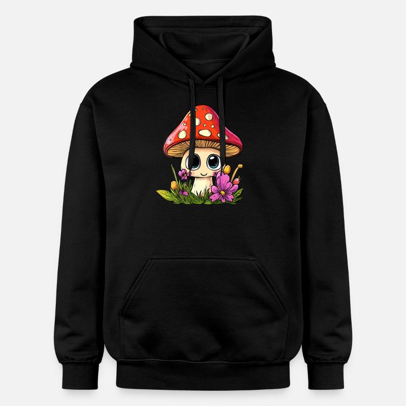 Champignon avec des fleurs - Sweat à capuche Softstyle® Gildan Unisexe - noir