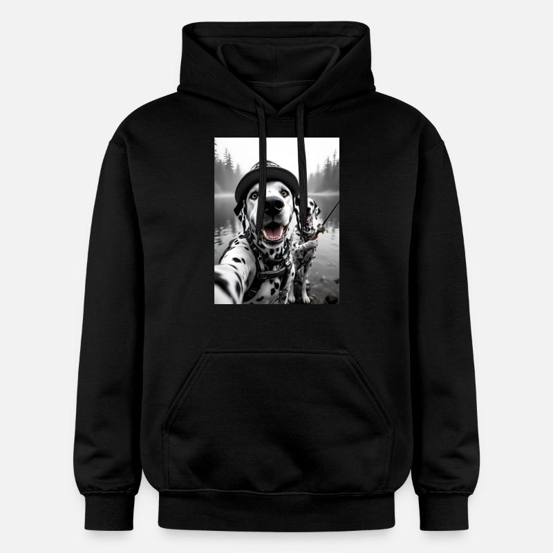 Pêche Dalmatien Chien Selfie - Sweat à capuche Softstyle® Gildan Unisexe - noir