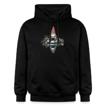 Nachdenklicher Gartenzwerg - Gildan Unisex Softstyle® Midweight Hoodie - Schwarz - Vorne - Marisol (170cm) & Nik (191cm)