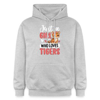 Juste une fille qui aime les tigres - Sweat à capuche Softstyle® Gildan Unisexe - gris clair chiné - Devant - Liana (172cm) & Jaron (178cm)