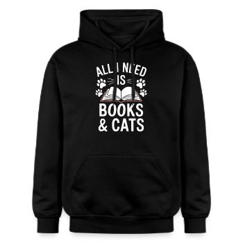 Buch lesen Katze Design Kätzchen Spruch - Gildan Unisex Softstyle® Midweight Hoodie - Schwarz - Vorne - Marisol (170cm) & Nik (191cm)