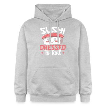 Sushi Reis Auf Der Suche Nach Fisch Sushi - Gildan Unisex Softstyle® Midweight Hoodie - Hellgrau meliert - Vorne - Liana (172cm) & Jaron (178cm)
