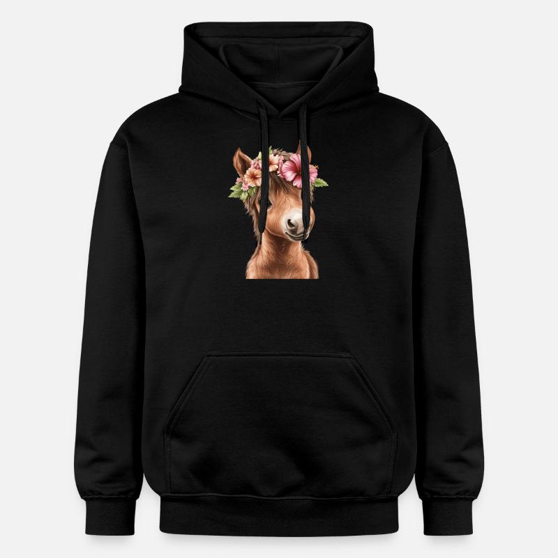 Flower pony with wreath - Gildan Unisex Softstyle® Midweight Hoodie - black