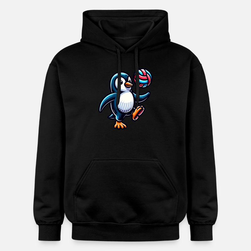 Pingouin s’amusant avec le volley-ball - Sweat à capuche Softstyle® Gildan Unisexe - noir