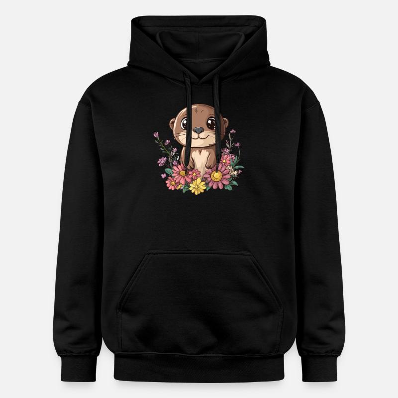 Loutre avec prairie fleurie - Sweat à capuche Softstyle® Gildan Unisexe - noir
