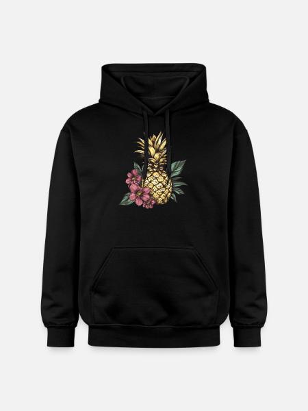 Ananas mit Blüten - Gildan Unisex Softstyle® Midweight Hoodie - Schwarz