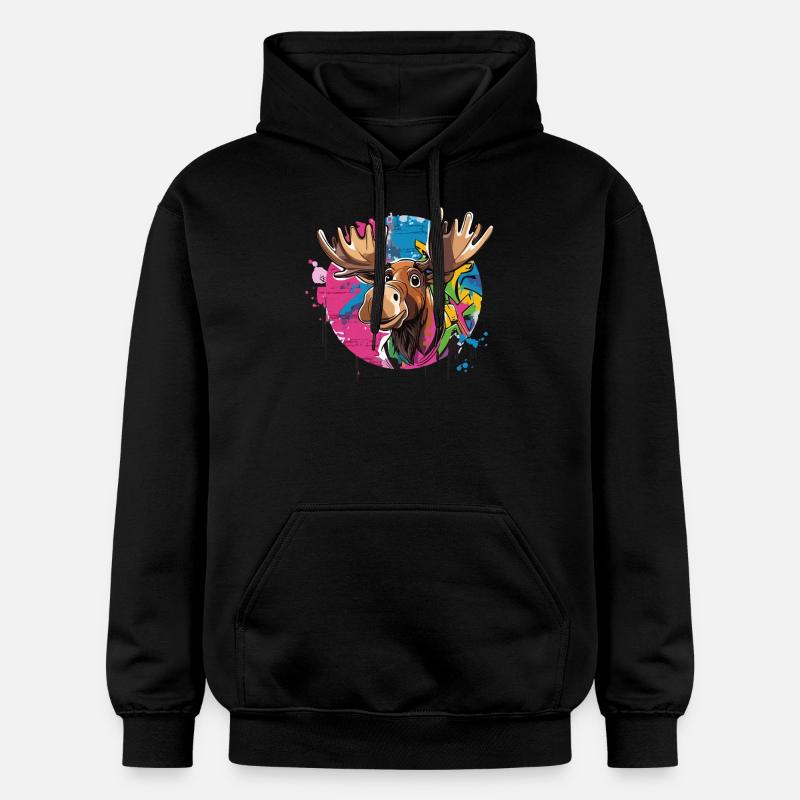 Elch mit Graffiti-Charme - Gildan Unisex Softstyle® Midweight Hoodie - Schwarz