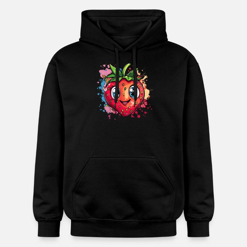 Fröhliche Erdbeere bunt - Gildan Unisex Softstyle® Midweight Hoodie - Schwarz