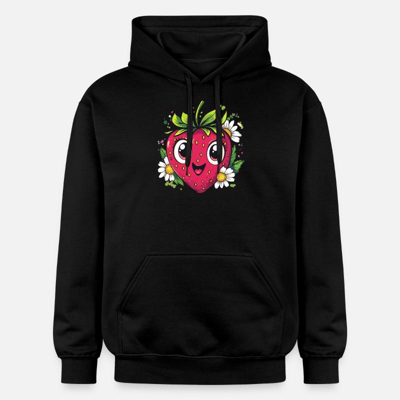 Erdbeere mit Gänseblümchen - Gildan Unisex Softstyle® Midweight Hoodie - Schwarz