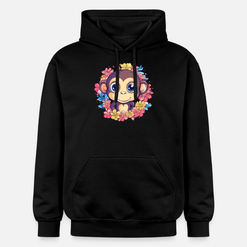 Fröhlicher Affe mit Blumen - Gildan Unisex Softstyle® Midweight Hoodie - Schwarz