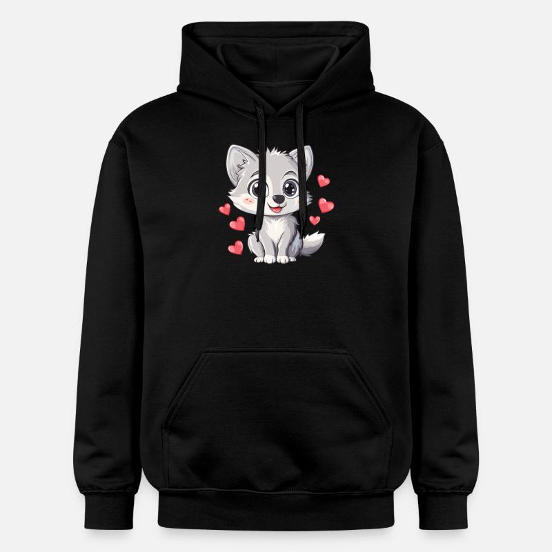 Loup mignon avec des coeurs - Sweat à capuche Softstyle® Gildan Unisexe - noir