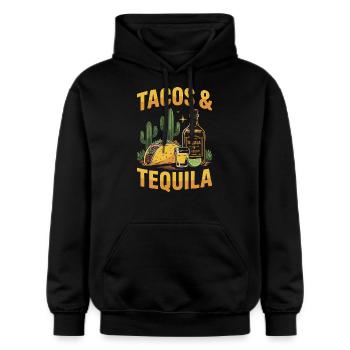 Tacos & Tequila – Fiesta Design für Mexiko-Fans - Gildan Unisex Softstyle® Midweight Hoodie - Schwarz - Vorne - Marisol (170cm) & Nik (191cm)