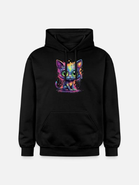Bunte Neon Katze - Gildan Unisex Softstyle® Midweight Hoodie - Schwarz