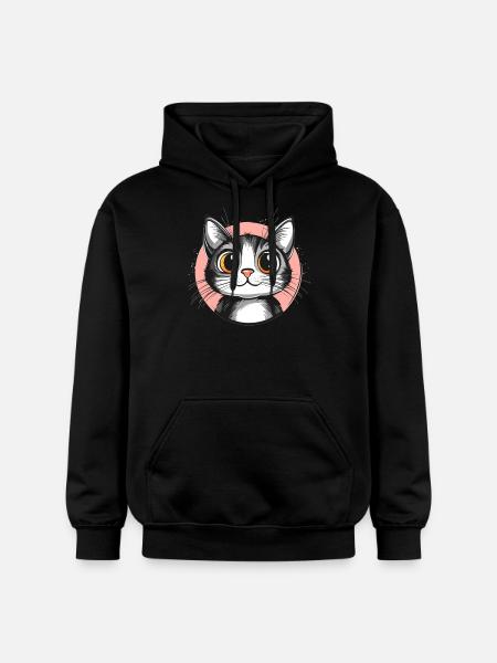 Cute cat with huge eyes - Gildan Unisex Softstyle® Midweight Hoodie - black