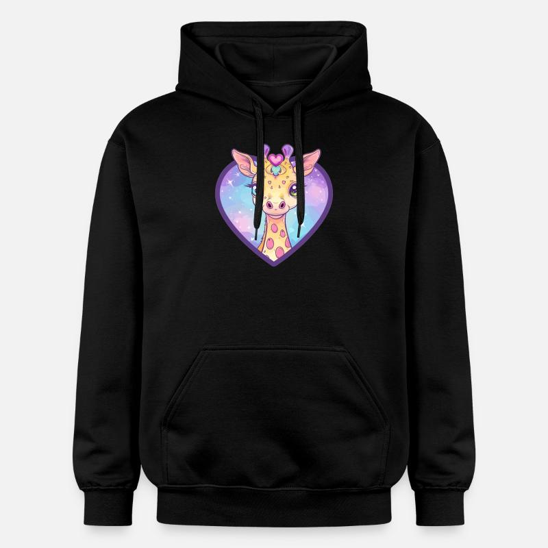 Herzgiraffe mit Glitzerblick - Gildan Unisex Softstyle® Midweight Hoodie - Schwarz