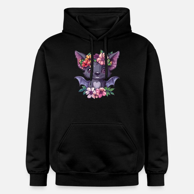Chauve-souris fleur avec sourire - Sweat à capuche Softstyle® Gildan Unisexe - noir