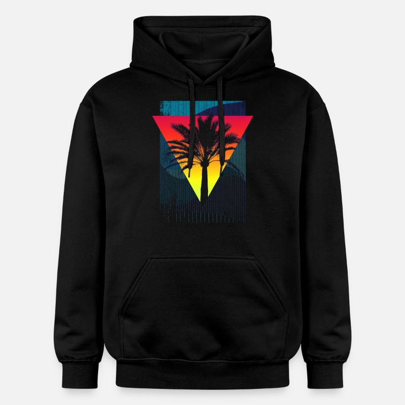 Palm Tree (Triangle, Stripe) - Gildan Unisex Softstyle® Midweight Hoodie - black
