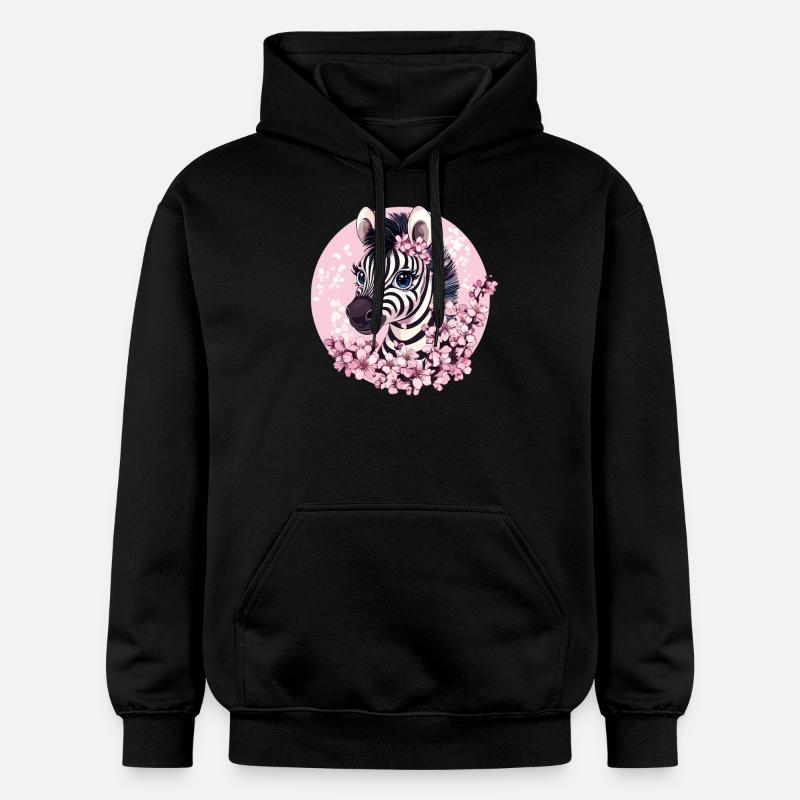 Zebra mit Kirschblüten - Gildan Unisex Softstyle® Midweight Hoodie - Schwarz