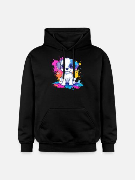 Puppy on paint splash - Gildan Unisex Softstyle® Midweight Hoodie - black