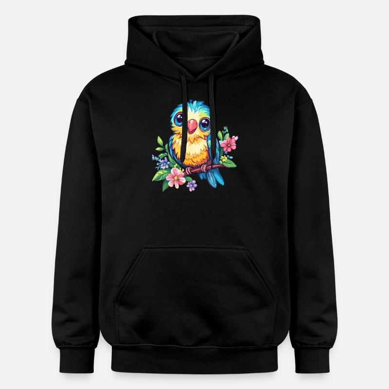 Bunter Vogel mit Blüten - Gildan Unisex Softstyle® Midweight Hoodie - Schwarz