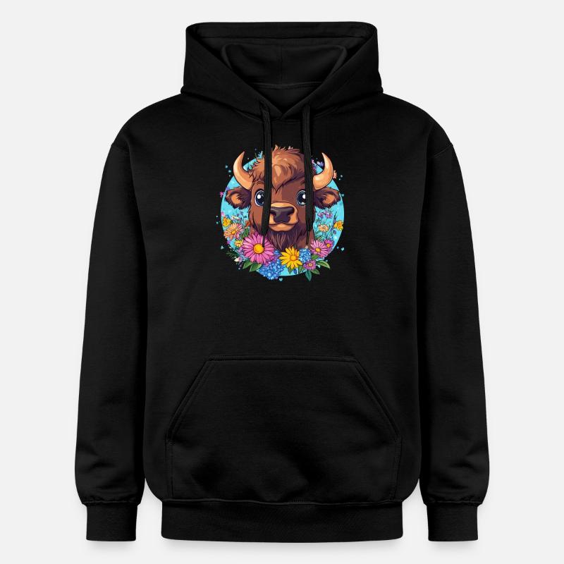 Bison mit Blumenkranz - Gildan Unisex Softstyle® Midweight Hoodie - Schwarz