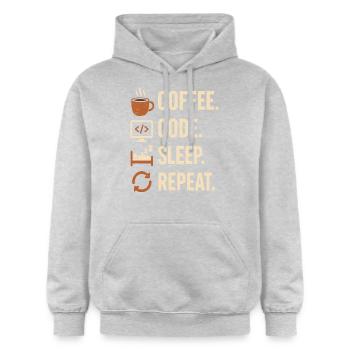 Geek-Coder-Routine – Kaffee, Code, Schlaf, mehr - Gildan Unisex Softstyle® Midweight Hoodie - Hellgrau meliert - Vorne - Liana (172cm) & Jaron (178cm)