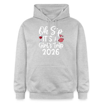 Oh Sip It's A Girls Trip 2026 - Gildan Unisex Softstyle® Midweight Hoodie - Hellgrau meliert - Vorne - Liana (172cm) & Jaron (178cm)