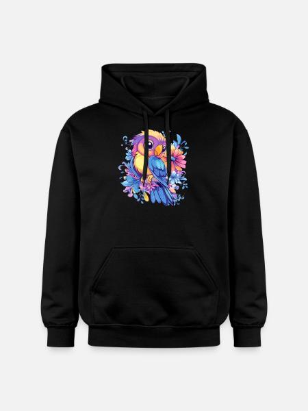 Parrot on flowers - Gildan Unisex Softstyle® Midweight Hoodie - black
