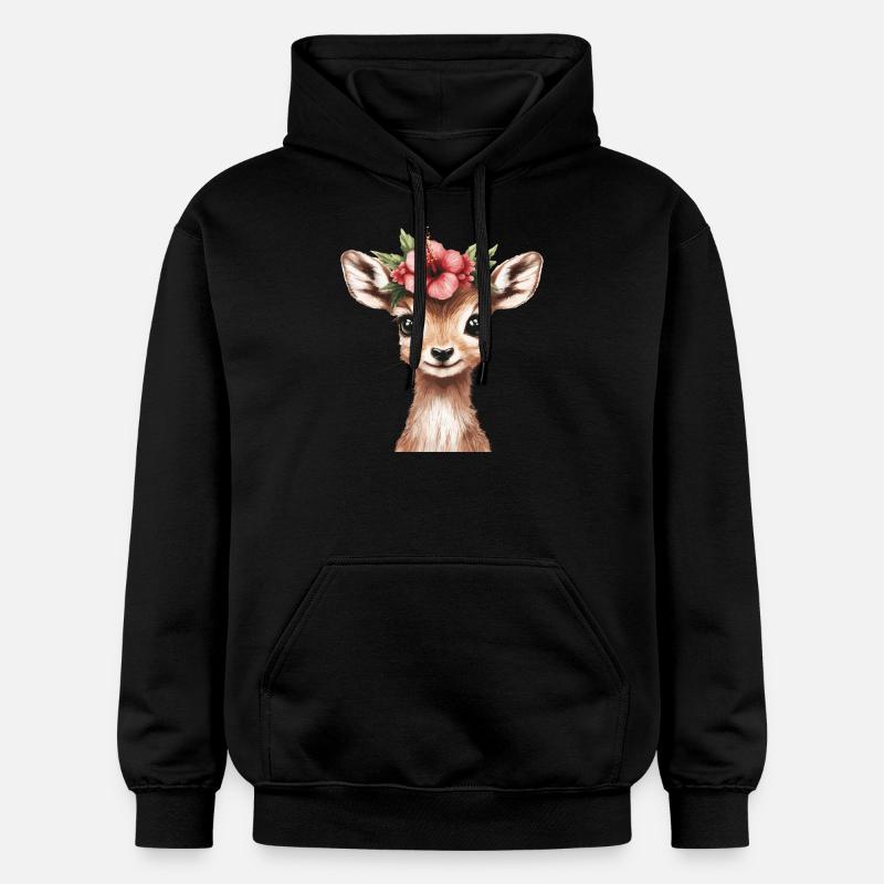 Cerf avec fleur - Sweat à capuche Softstyle® Gildan Unisexe - noir