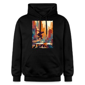 Parkour - Gildan Unisex Softstyle® Midweight Hoodie - Schwarz - Vorne - Marisol (170cm) & Nik (191cm)