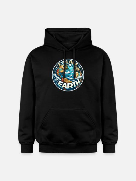 Explore Earth - Earth Illustration - Gildan Unisex Softstyle® Midweight Hoodie - black