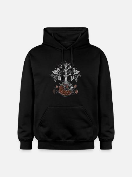 Schlafender Fuchs unter Lebensbaum - Herbstnacht - Gildan Unisex Softstyle® Midweight Hoodie - Schwarz