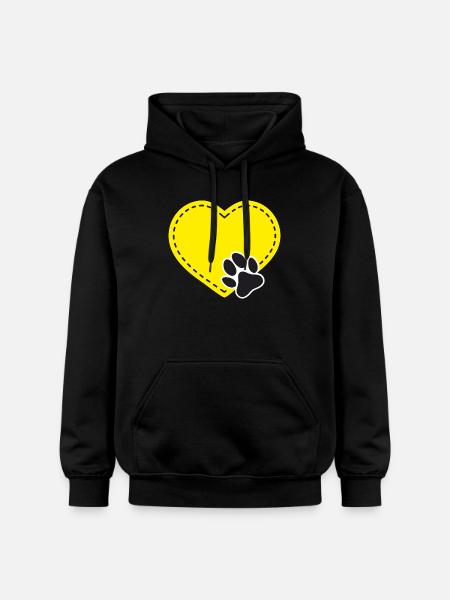 Customizable yellow heart with dog paw - Gildan Unisex Softstyle® Midweight Hoodie - black
