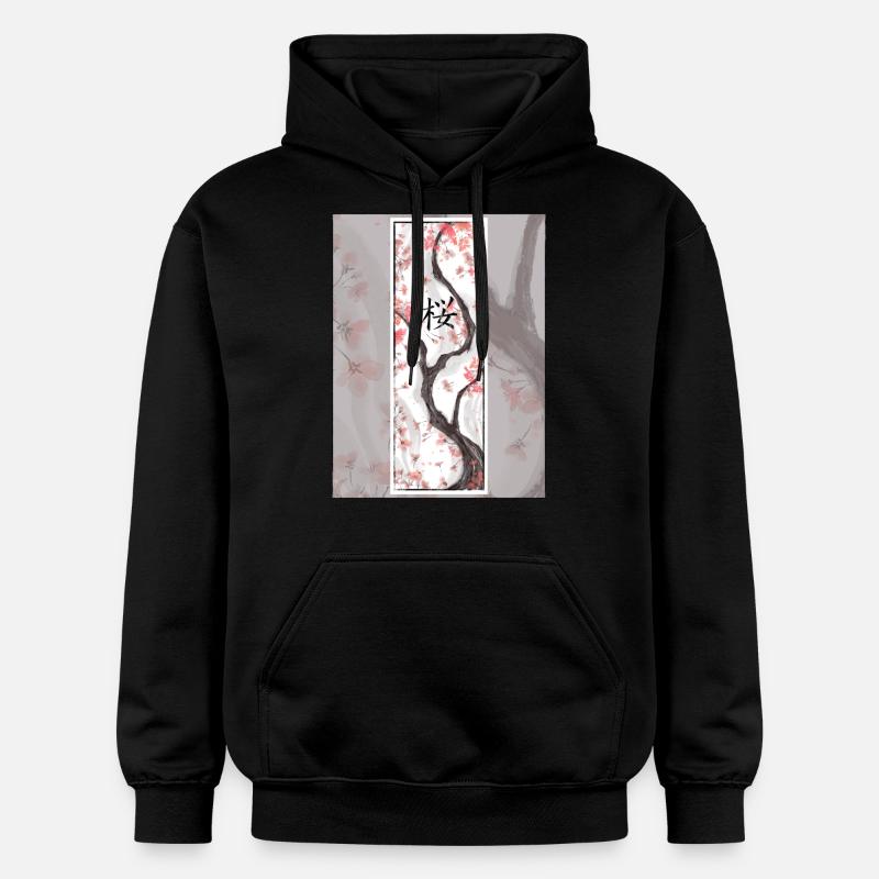 Sakura Sumi-e Kanji - Sweat à capuche Softstyle® Gildan Unisexe - noir