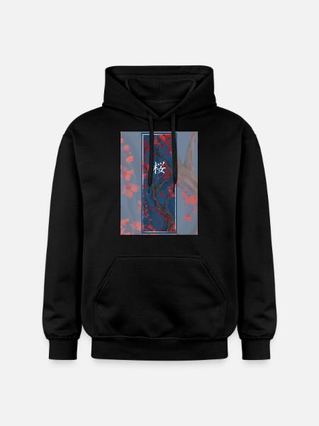 Dark Sakura Sumi-e Kanji - Gildan Unisex Softstyle® Midweight Hoodie - black