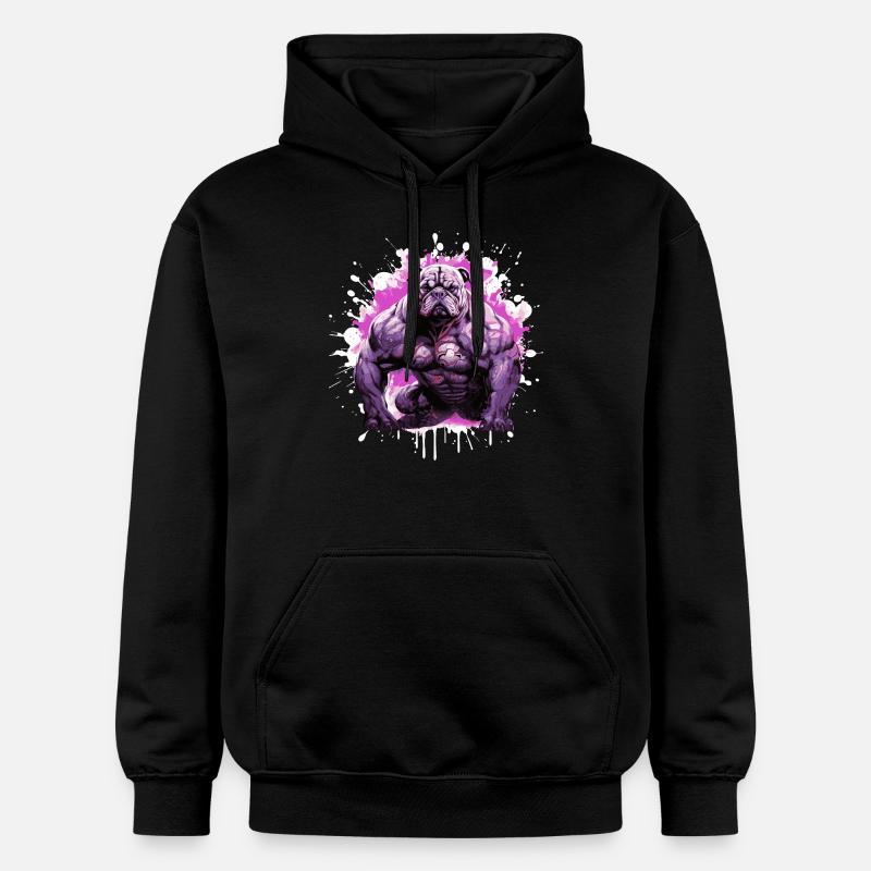 Bulldog Chien Muscles Musculation - Sweat à capuche Softstyle® Gildan Unisexe - noir