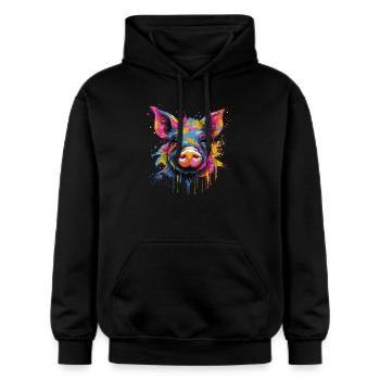 Funny Piglet - Gildan Unisex Softstyle® Midweight Hoodie - black - Front - Marisol (170cm) & Nik (191cm)