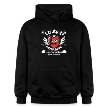 LIBÉRÉ DÉLIVRÉ RETRAITÉ - Sweat à capuche Softstyle® Gildan Unisexe - noir - Devant - Marisol (170cm) & Nik (191cm)
