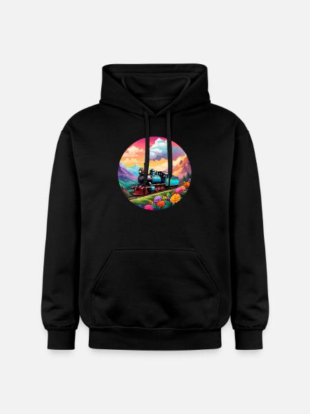 Nostalgische qualmende Dampflokomotive - Gildan Unisex Softstyle® Midweight Hoodie - Schwarz