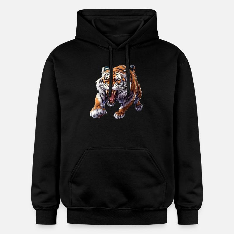 Stolzer Tiger Im Angriffsmodus - Gildan Unisex Softstyle® Midweight Hoodie - Schwarz
