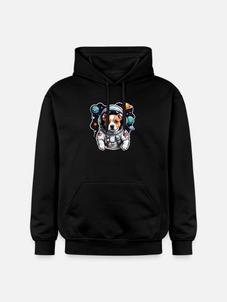 Space Dog with Planets - Gildan Unisex Softstyle® Midweight Hoodie - black
