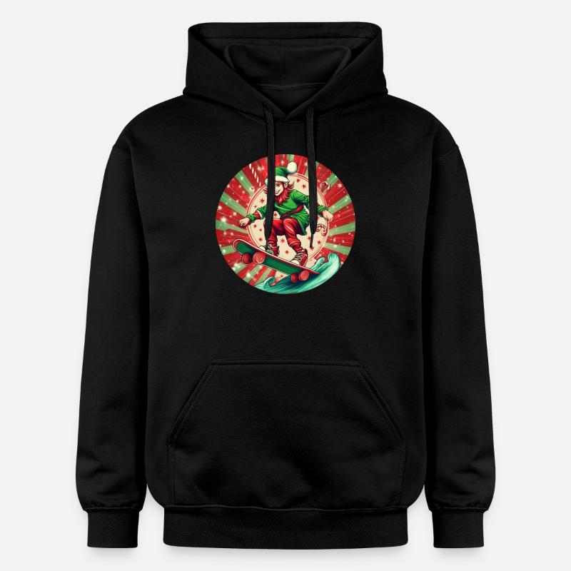 Elfe de Noël Skateboard - Sweat à capuche Softstyle® Gildan Unisexe - noir