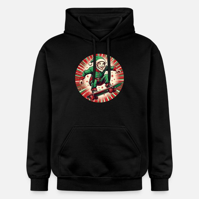 Elfe de Noël Skateboard - Sweat à capuche Softstyle® Gildan Unisexe - noir