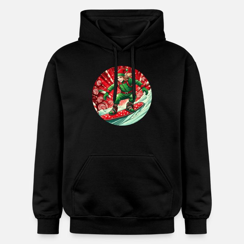 Elfe de Noël Snowboard - Sweat à capuche Softstyle® Gildan Unisexe - noir