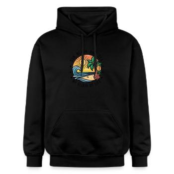 Le soleil, la plage et la mer - mon élixir de vie - Sweat à capuche Softstyle® Gildan Unisexe - noir - Devant - Marisol (170cm) & Nik (191cm)