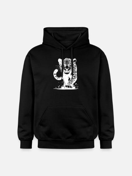 Cunning leopard hunting with spots - Gildan Unisex Softstyle® Midweight Hoodie - black