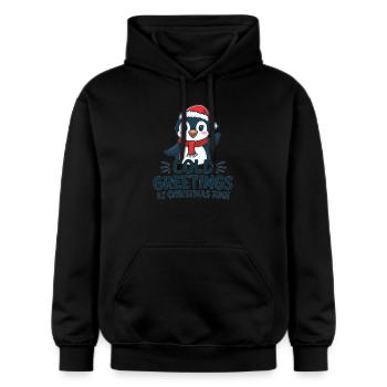 Salutations sympas au moment de Noël – Penguin - Sweat à capuche Softstyle® Gildan Unisexe - noir - Devant - Marisol (170cm) & Nik (191cm)